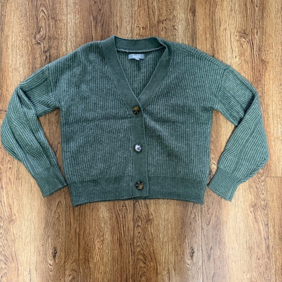 Marled Reunited Clothing Sweaters - Marled Olive Green chunky knit sweater cardigan Button Front Women's Size L